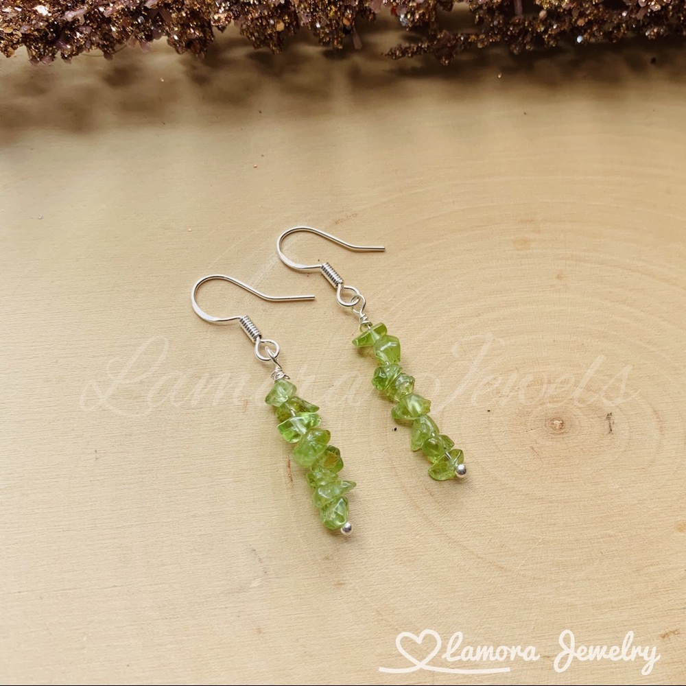 Peridot Gemstone Crystal Sterling Silver Earrings